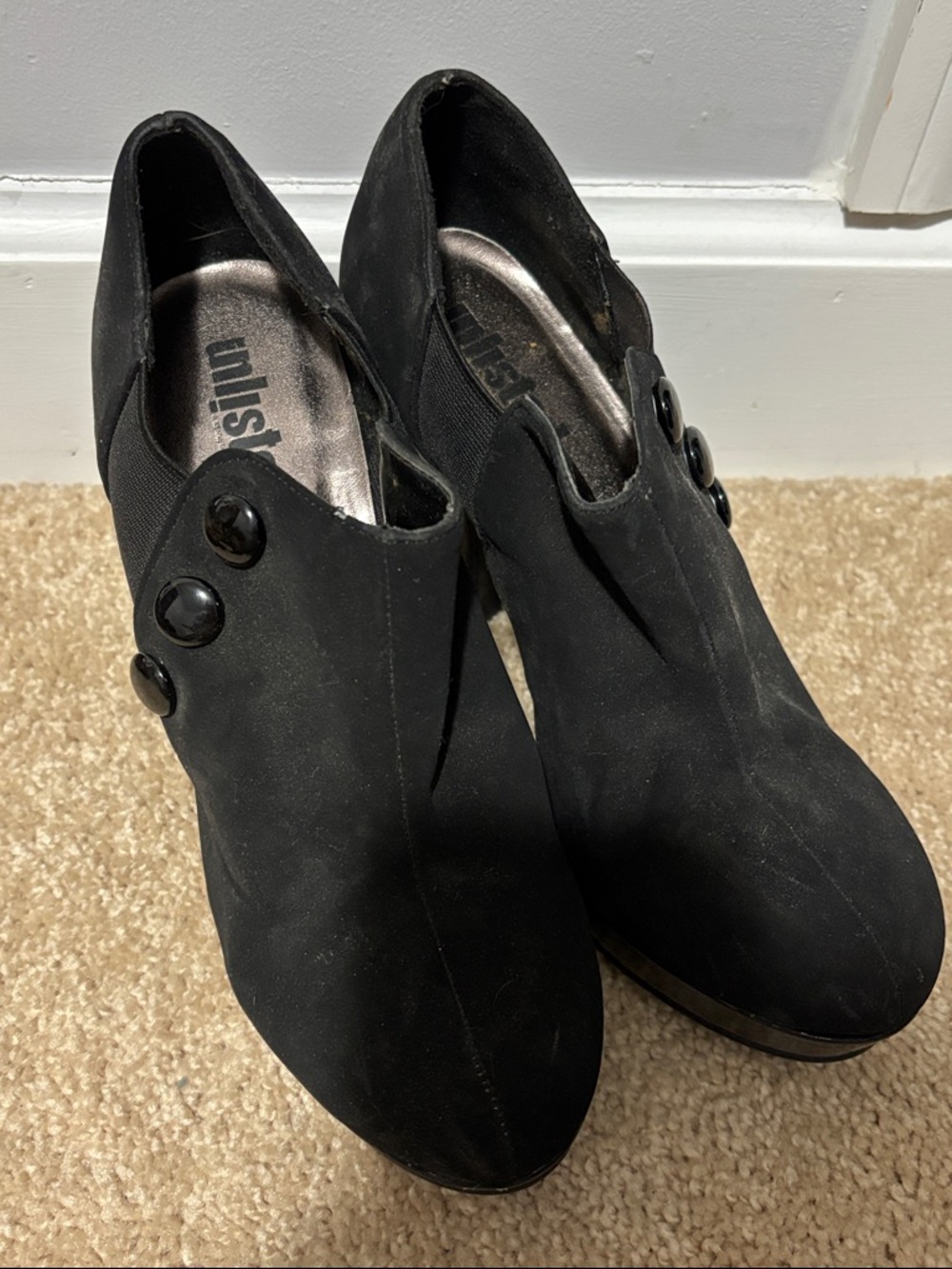 Unlisted Black Suede Button-Accent Ankle Booties